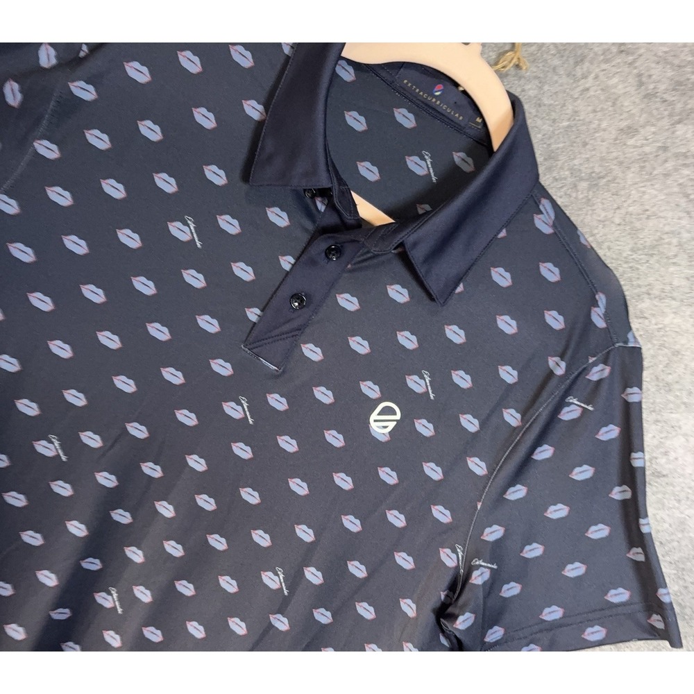Extracurricular Golf Polo Shirt‎ Mens Sz M Blue Lips Performance Stretch Logo